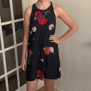 Alice + Olivia Black Mini Dress with Floral Design